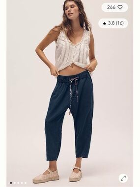 Anthropologie Navy Drawstring Cropped Relaxed Pants